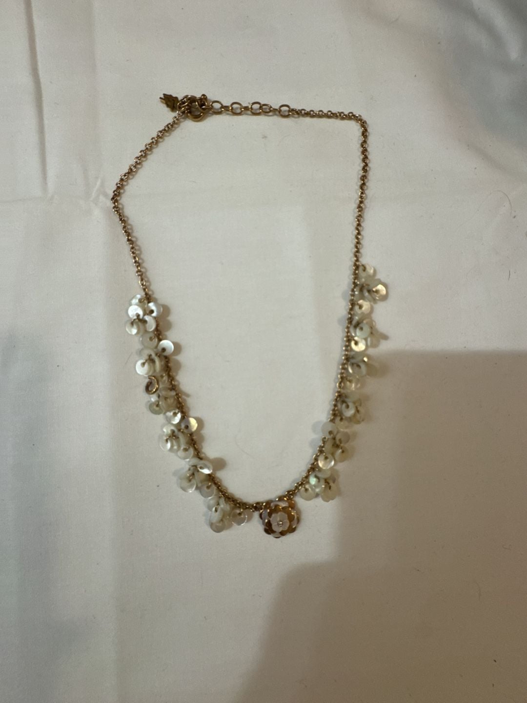 Folli Follie Gold Tone Mother Of Pearl Flower Cluster Charm Necklace